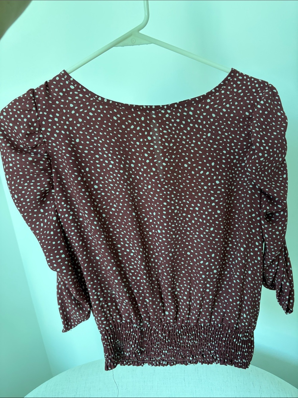 Polka Dot Peasant Blouse Dress - Burgundy